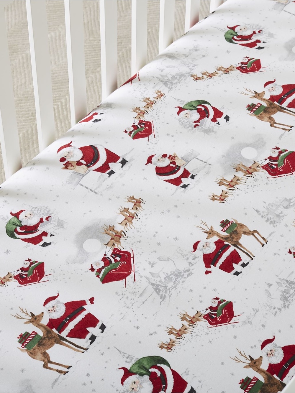 Pottery Barn Kids NWT Christmas Santa Baby Infant Bedding Crib Sheet - Picture 3 of 5
